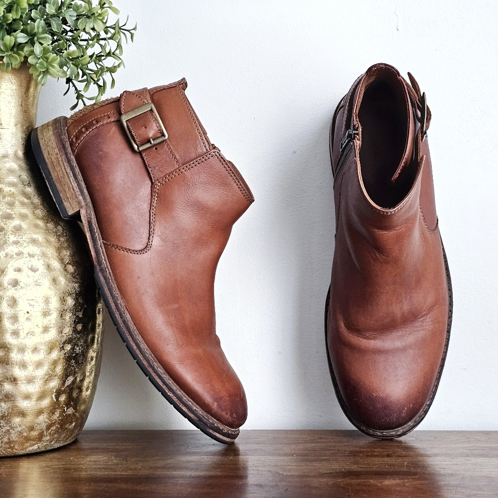 Clarks Clarkdale Remi Leather Ankle Boots Cognac Brown Men’s 11.5M Zip Buckle